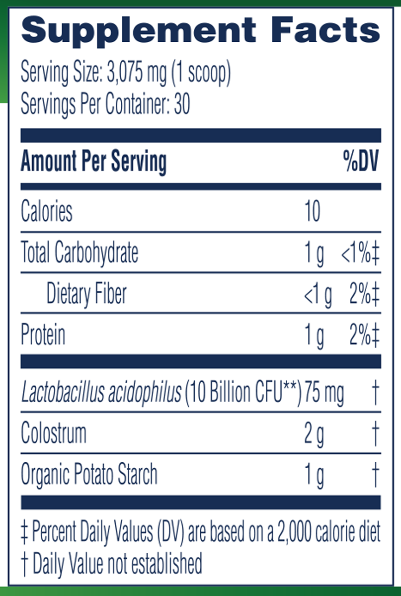 Colostrum + Probiotics 30 Servings Supplement Facts